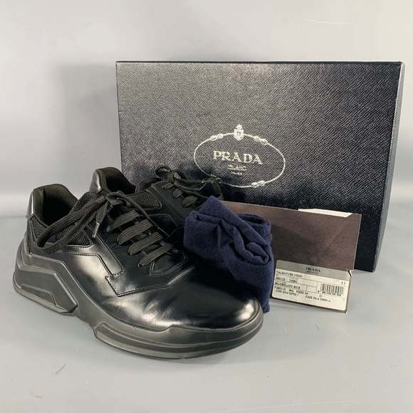 PRADA Black Mesh Leather Sneakers - Picture 9 of 11
